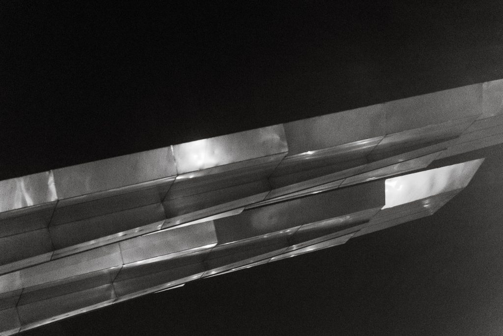 London Vauxhall bus stop roof fragment at night