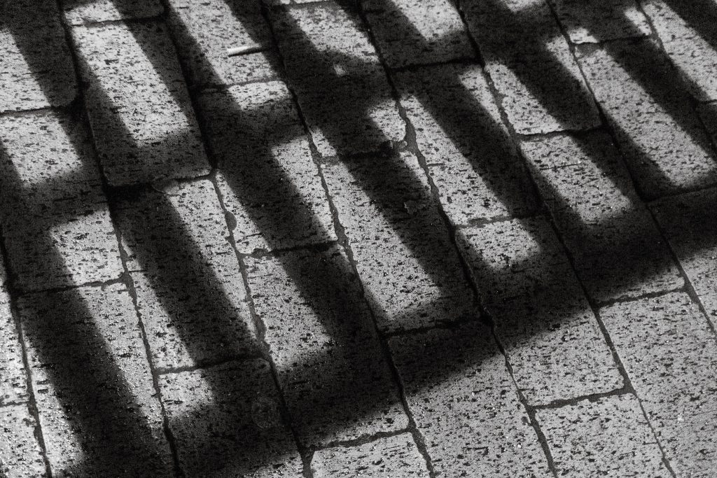 A shadow cast by a pedestrian bridge at Vauxhall