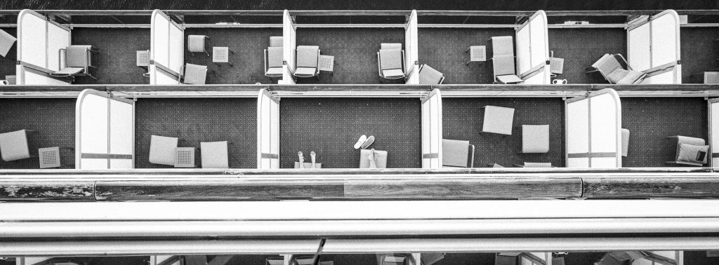 A view down a cruise ship balcony at sea